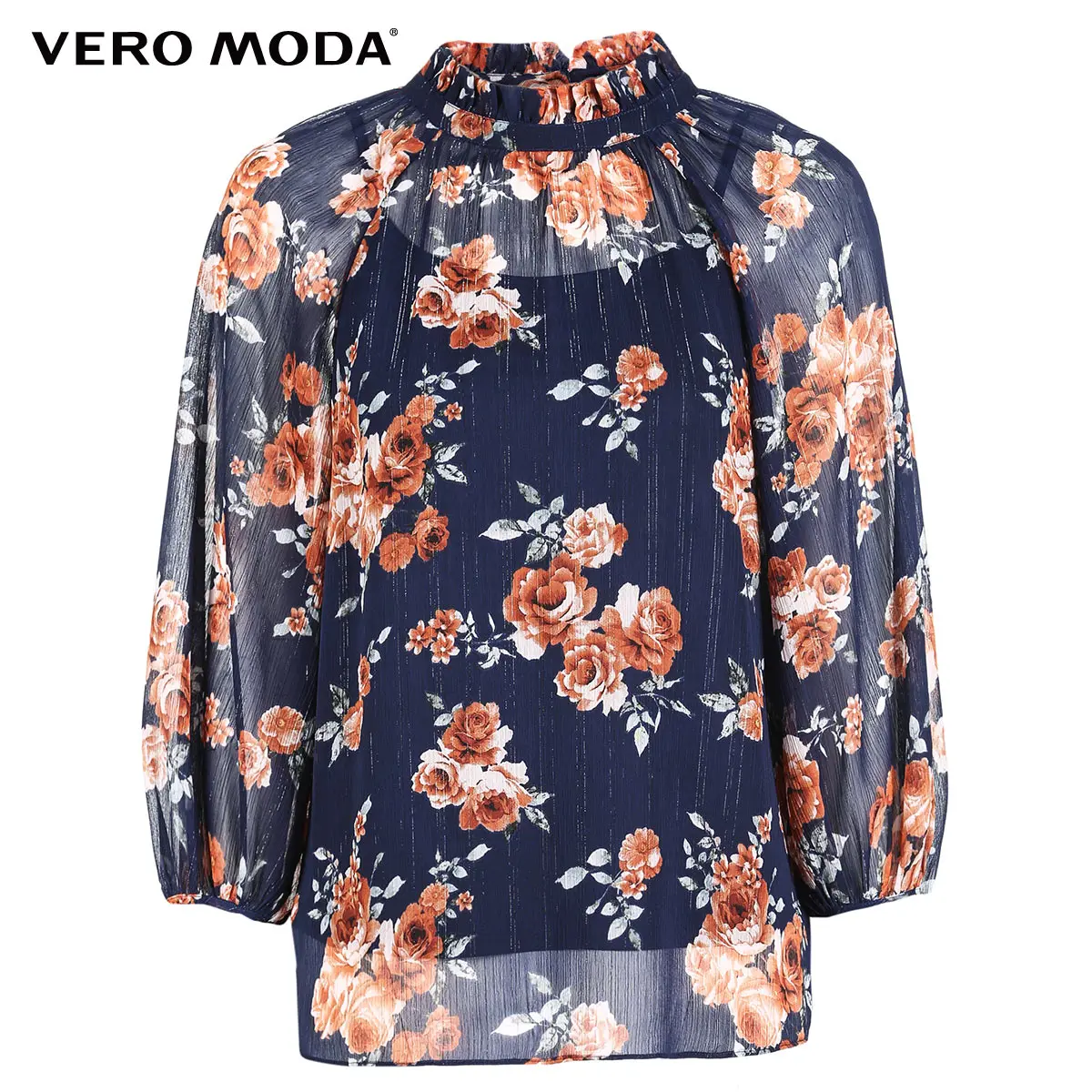 Vero Moda Новая женская печатная ткань v-образным вырезом 3/4 рукава шифоновая блузка, Топ | 318458502