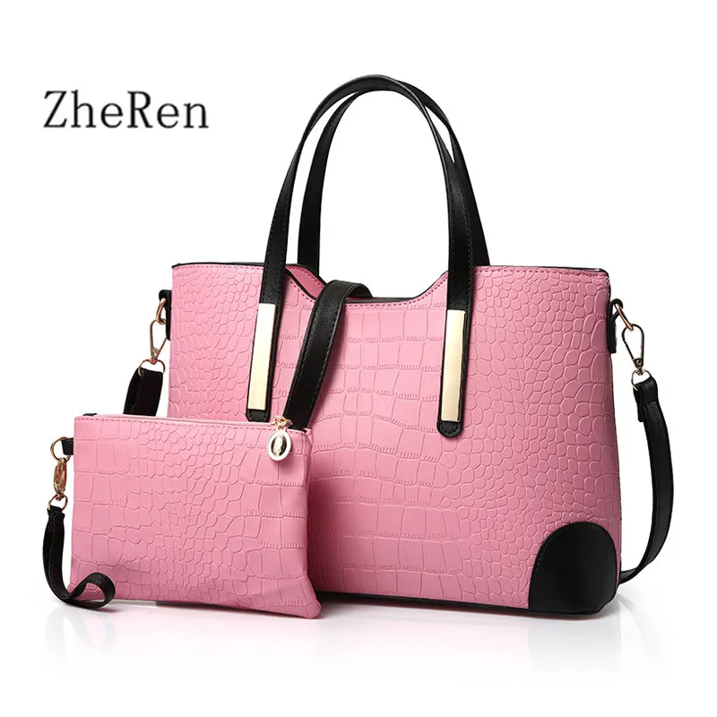 2016 2 Компл. Сумки + Кошелек Женщины Большие Из Крокодиловой Кожи Дамы Бренд Дизайн