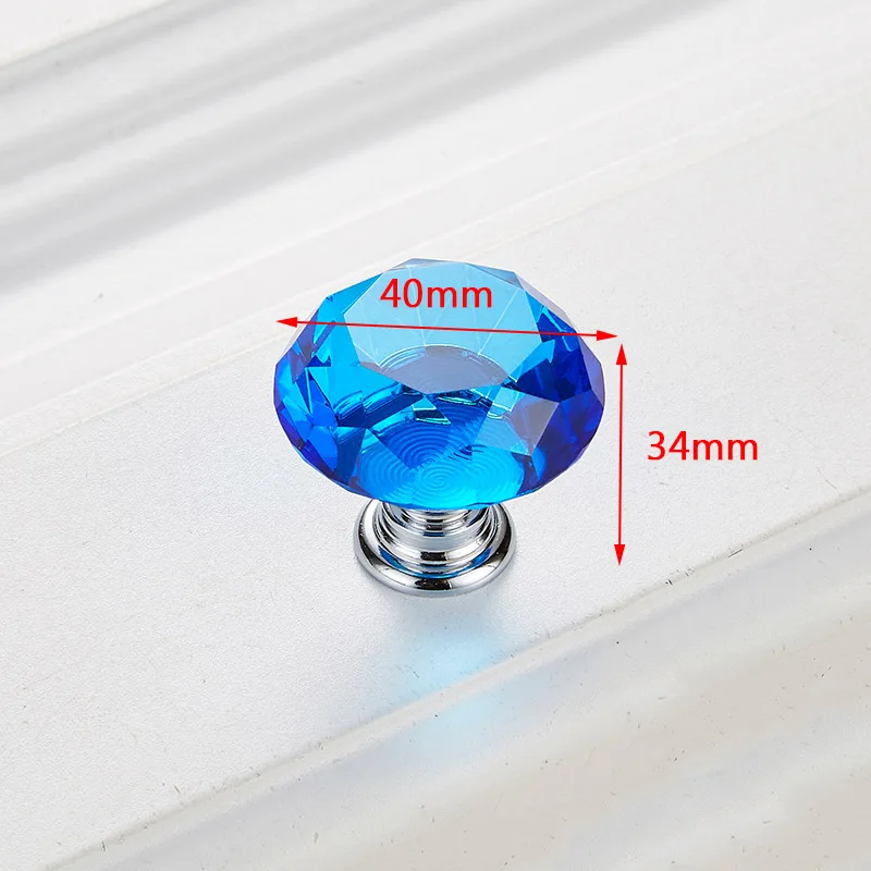 40mm Blue KAK ручки шкафа Diamond Форма с украшением в виде кристаллов стеклянные ручки 30 мм 40 мм шкаф ручки для выдвижных ящиков Кухня оборудование для обработки мебели - Цвет: 40mm Blue