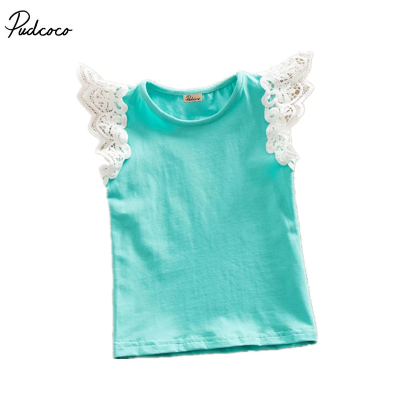 2017 г. Осенняя одежда для маленьких девочек футболка Кружевная с короткими