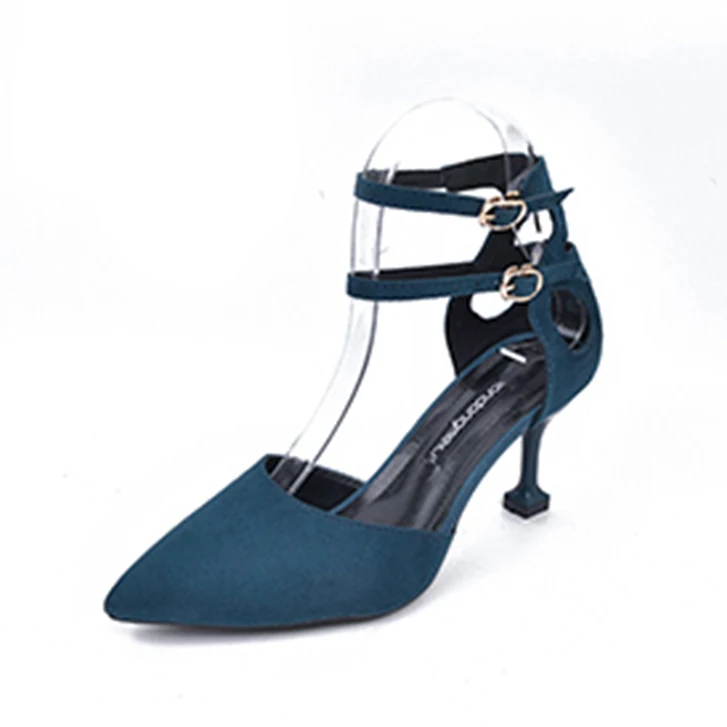 Женская замшевая обувь на высоком каблуке 5 см и 7 с острым носком застежке