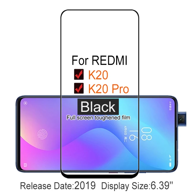 Black 2 шт Полное покрытие закаленное стекло для XIAOMI Redmi K20 9H защита экрана на Защитное стекло для Redmi K20 Pro пленка - Цвет: Black
