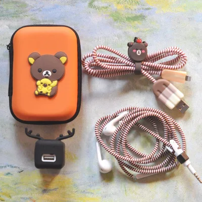 Хороший подарок милый мультфильм USB кабель наушников протектор набор с намотки кабеля Наклейки шнур спираль протектор для iphone 5 6 6s 7 plus - Цвет: 13