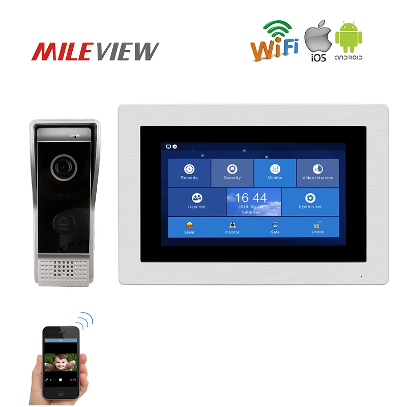 Free Shipping 1.0MP 720P AHD HD WIFI IP 7" Touch Screen Video Intercom Door Phone Recording Kit Android IOS Remote Monitor |