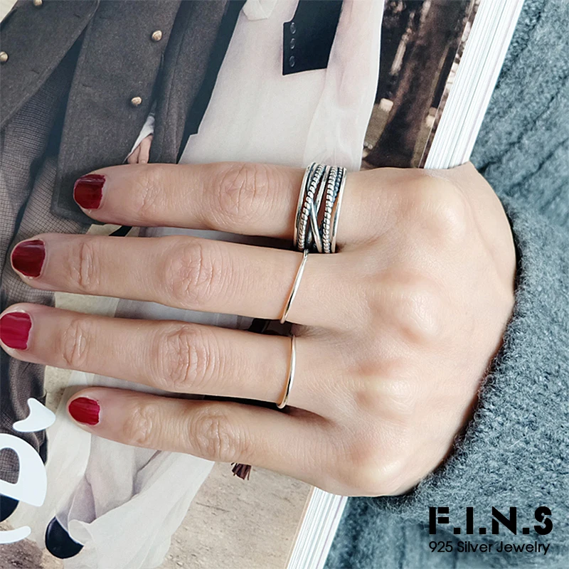F.I.N.S 925 пробы серебряные кольца для женщин Многослойные Необычные Скручивающиеся Ретро открывающиеся Регулируемые кольца широкий палец манжета кольцо