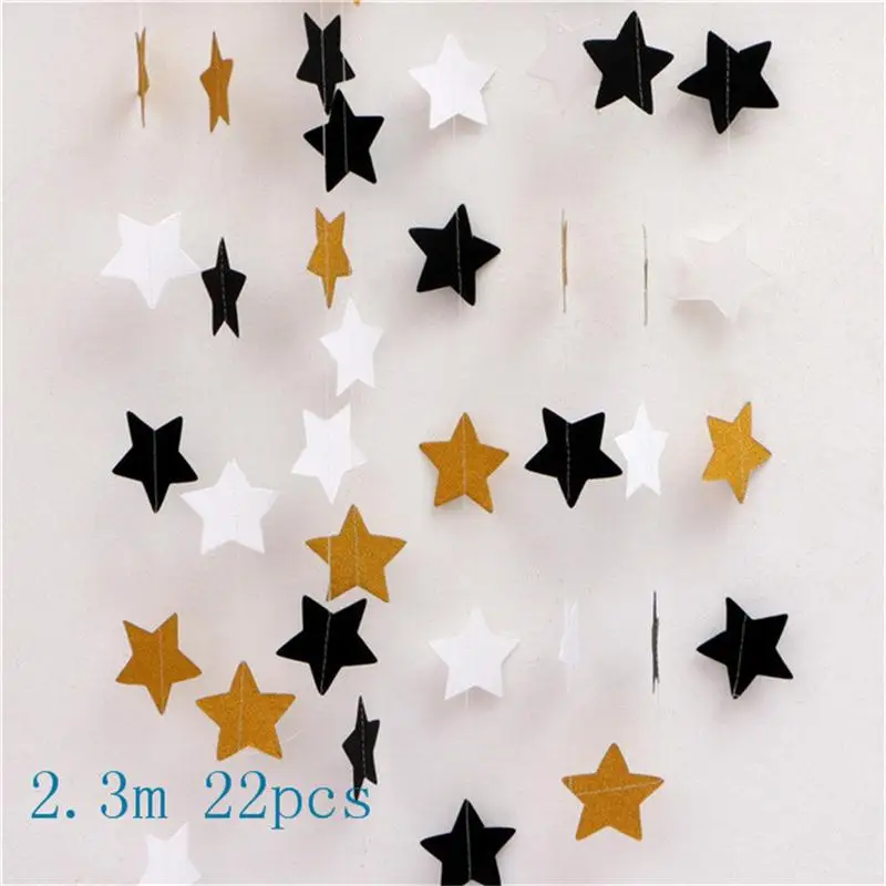 black gold star Kuchang, 2,3 м, яркие, розовые, золотые, серебряные, Звездные бумажные гирлянды, подвесные гирлянды, баннеры, вечерние украшения, свадебные, на день рождения, для вечеринок - Цвет: black gold star