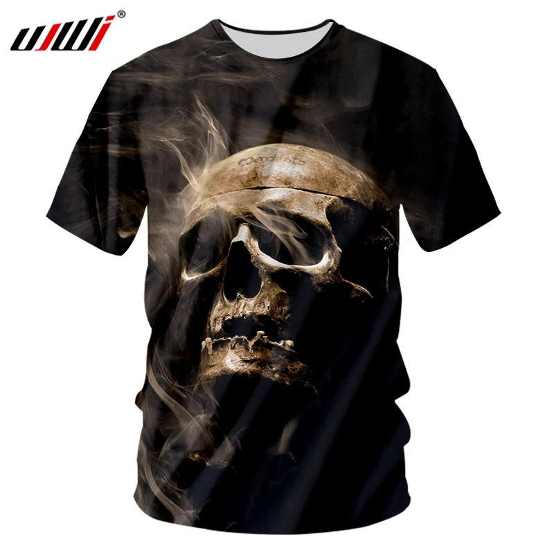 Мужская футболка в стиле хип хоп с круглым вырезом UJWI 3D принтом Smog Skull уличная