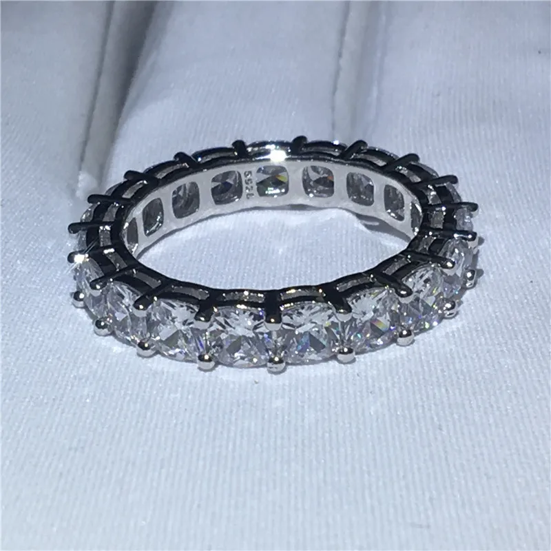 Eternity Promise ring Silver color Cushion cut AAAAA Cz Stone Engagement wedding band for women Men Party jewelry | Украшения и