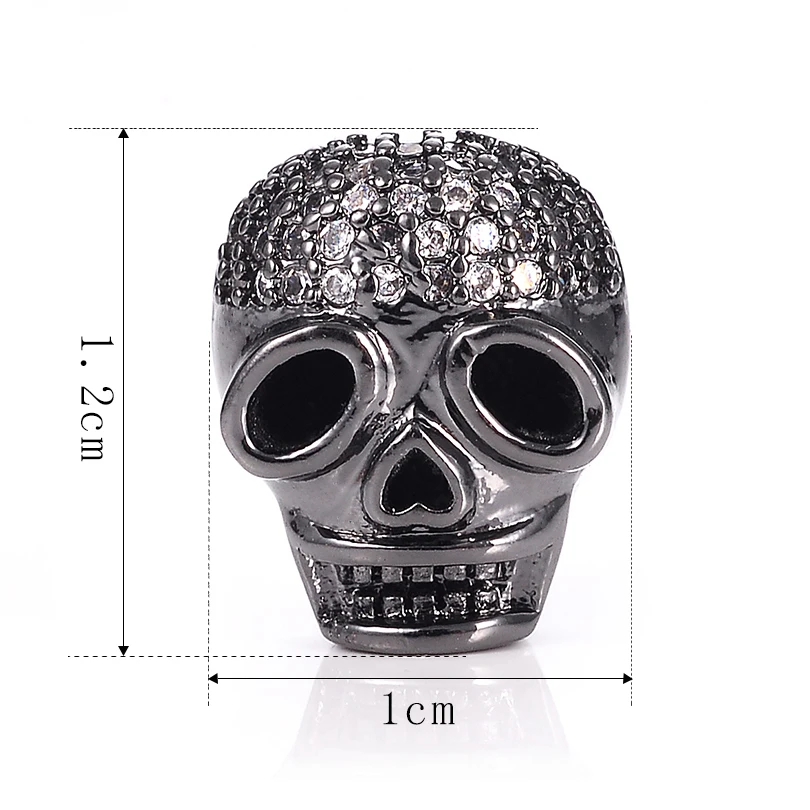 Neovivi Skull Beads for Beadwork Pave White CZ Big Eyes Heart Nose Copper Spacer Bead Jewelry Making DIY Bracelets Connector | Украшения и