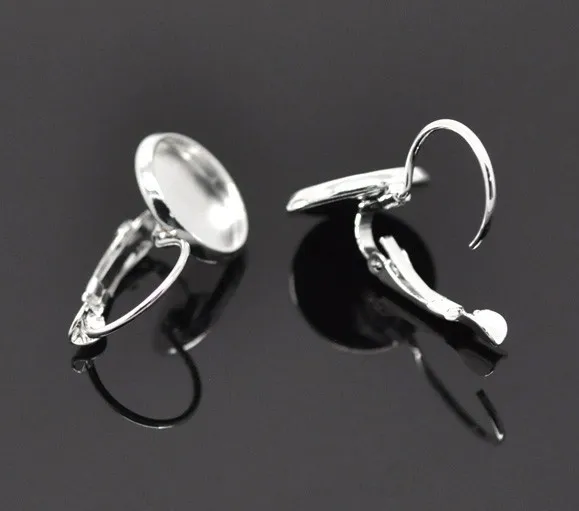 

Free shipping! 200pcs/lot 16mm high quality Silver Plated Pad French Earing Blank Tray Base EG-4