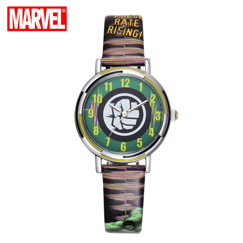 Disney Marvel детские часы Мстители модные крутые Капитан Америка Железный человек Халк Классические кварцевые часы для детей студентов - Цвет: Green
