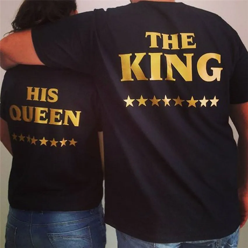 CSCFLPCXYPlus XXXL Size Lovers The King His Queen Back Printed Tee shirts Harajuku Couple Hipster T shirt Tops | Женская одежда