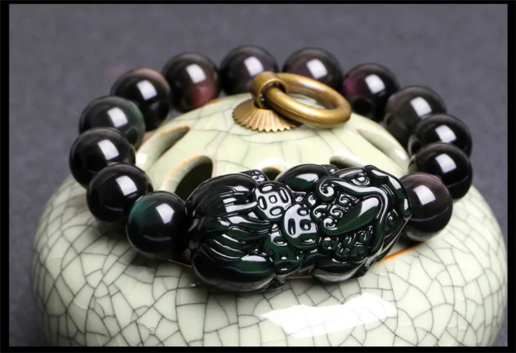 14 мм натуральный черный браслет из обсидиана кристалл для женщин и мужчин