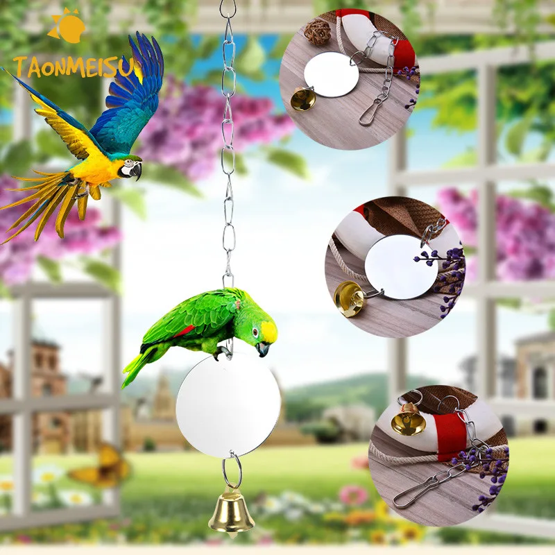 Попугай висит жевательный колокол небьющееся Зеркало игрушки качели Cockatiel Parakeet