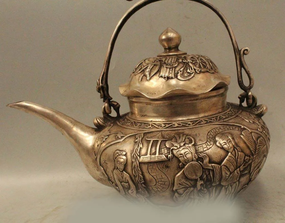 DS 9 &quotКитайский Тибет Серебряный Династия Дворец 8 сокровище Четыре Belle Вино Tea Pot
