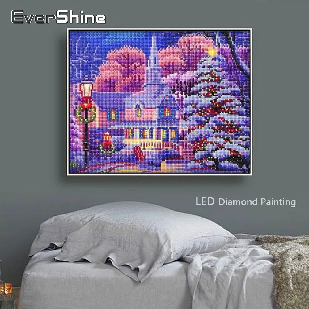 EverShine Diamond Paining Новые поступления светодиодный светильник с рамкой Алмазная вышивка зимняя Ландшафтная мозаика с бриллиантами Рождественский Декор