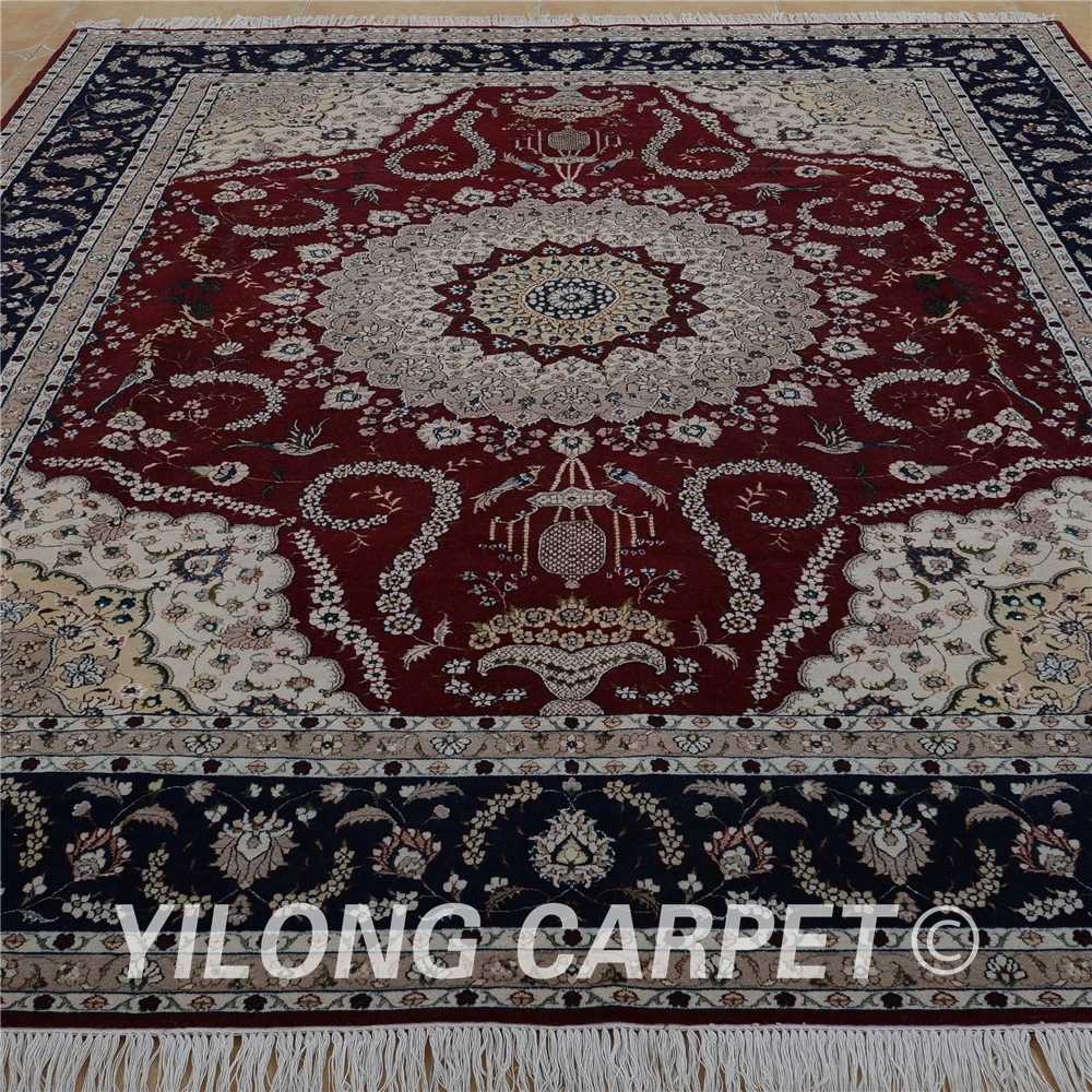 Yilong 8 'x 10' Античный коврик Тебриз красная шерсть искусственная шелк турецкие