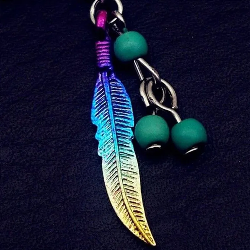 Pinksee 1PC Vintage Feather Pendant Ear Plugs Long Industrial Barbell Piercing Bone Rings Stainless Steel Body Jewelry | Украшения и