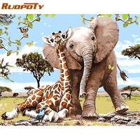 ruopoty frame giraffe and elephant diy painting by numbers modern wall art picture handpainted oil painting for home decor 40x50