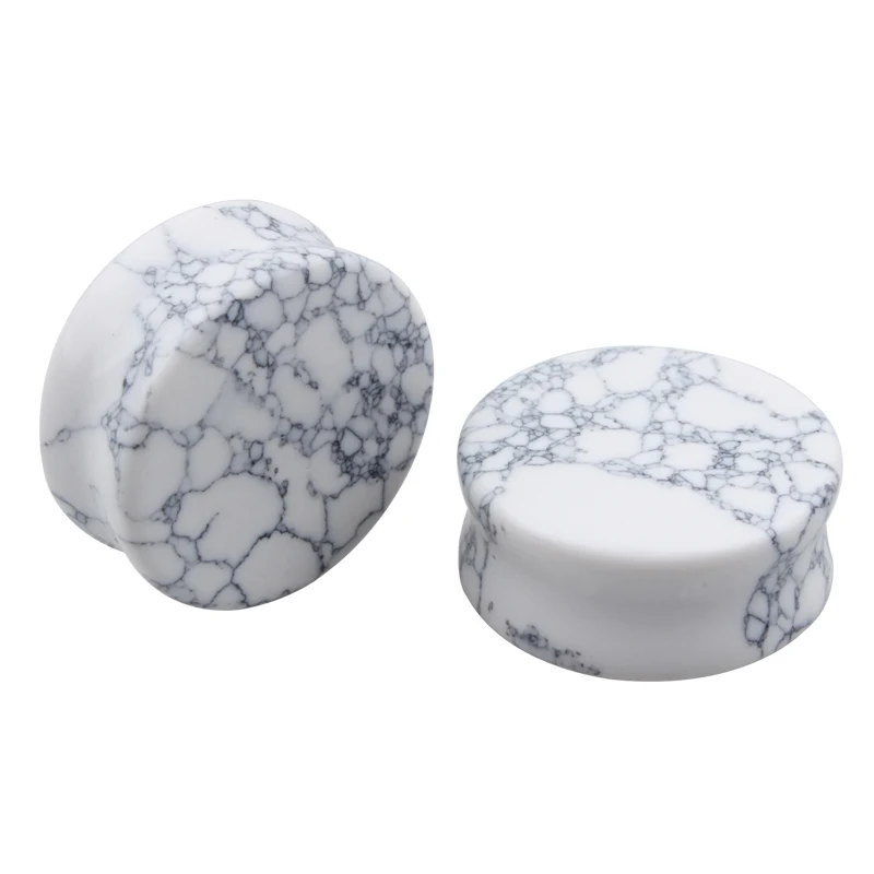 Белый Howlite камень ушной расширитель плоти тоннели органические Каменные лепестки пробки измерители носилки пирсинг ювелирные изделия Oreja 5 мм-25 мм