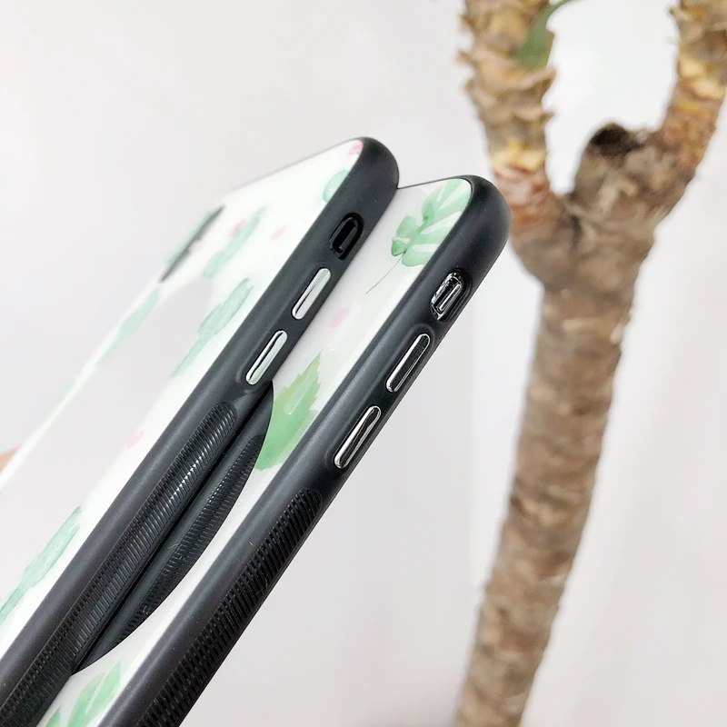 Coque for iPhone 7 7Plus Fashion Cactus Mirror Glass Case Cover Apple iPhone7 6 6s 8 Plus X 10 Hard Phone Women |