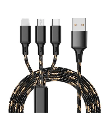 Black USB кабель 5V 2.8A 3 в 1 быстрая зарядка ткань Braide type C кабель зарядного устройства микро-usb черный золотой провод шнур для iPhone iPad кабель - Тип штекера: Black