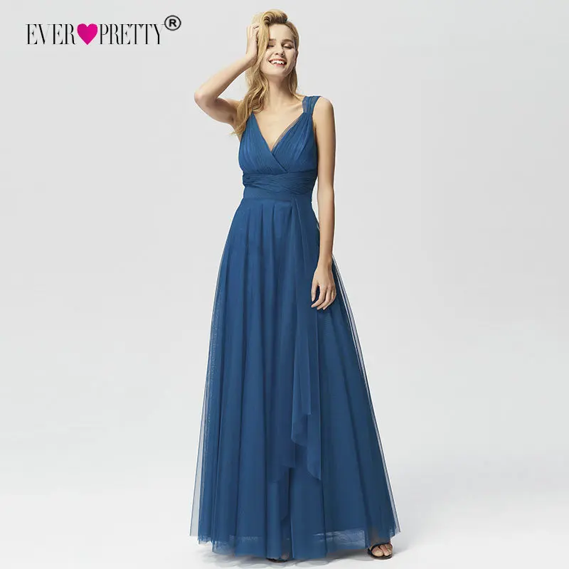 Teal Длинные платья для выпускного Ever Pretty, платья из тюля с V-образным вырезом, без рукавов, трапециевидного силуэта, сине-зеленого, розового цвета, EP07303, весна-лето - Цвет: Teal
