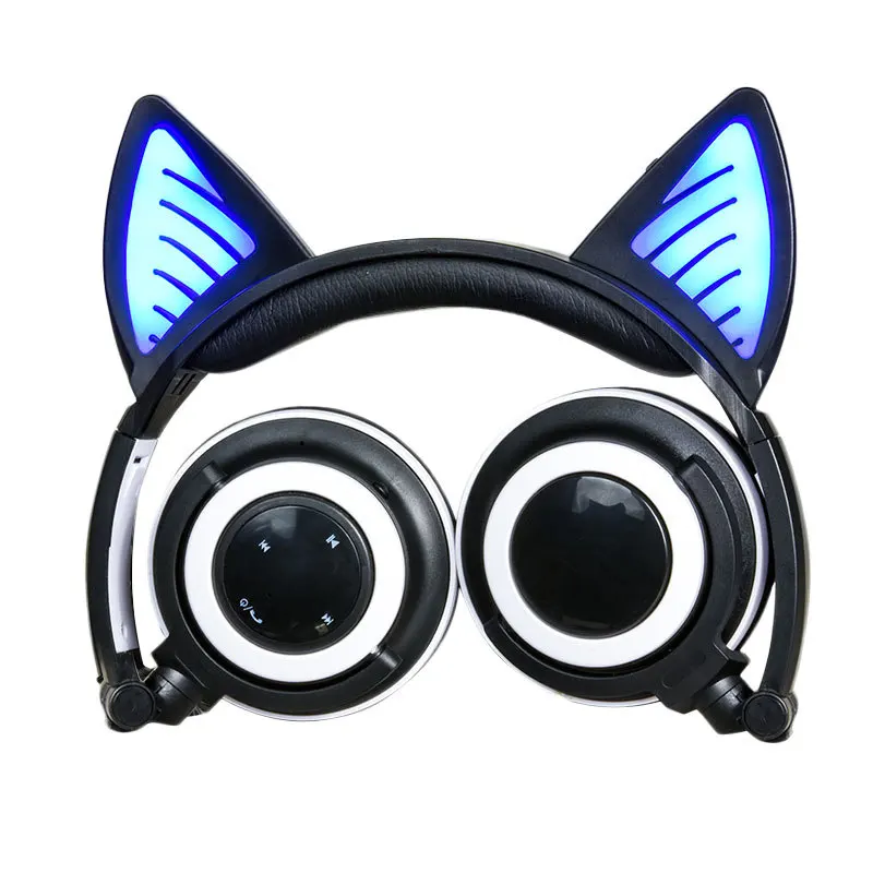 New Cute Glowing Cat Ear Wireless Headphones Noise Cancelling Bluetooth Headset with Microphone for Mobile phone | Электроника