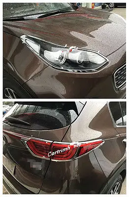 Накладки на переднюю и заднюю фары ABS Chrome 6 шт. для Kia Sportage 2016 2017|Хромирование| |