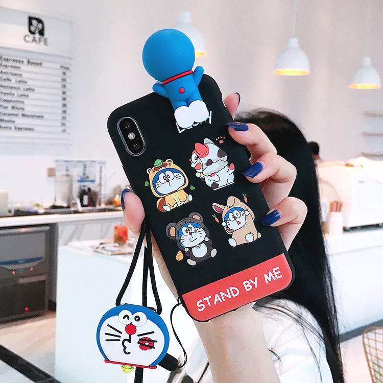SAM S10 plus милый 3D Doraemon чехол для телефона для samsung Galaxy S7 Edge S8 S9plus S10E note8/note9 мультяшный чехол+ ремешок