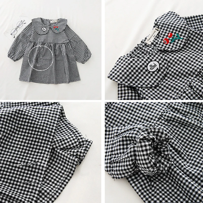 

LarLarBoom Girls Plaid Dress Cute Floral Embroidery Kids Princess Dresses for Girl Spring Long Sleeve Children's Party Dress