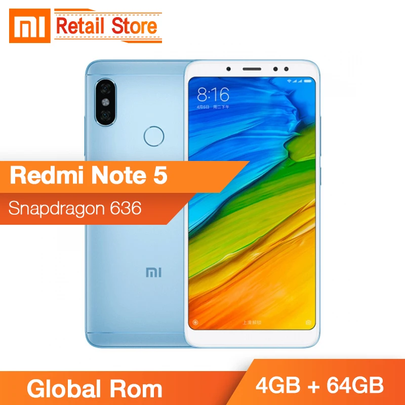Xiaomi Redmi Note 5 с глобальной прошивкой 4 ГБ 64 Восьмиядерный процессор Snapdragon 636 99 дюйма