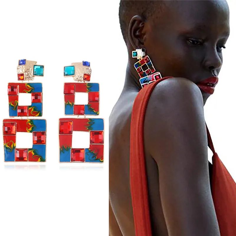 SexeMara 2019 ZA Colorful Square Drop Earrings For Women Geometric Statement Wedding Party Christmas Gift Jewelry Hot | Украшения и