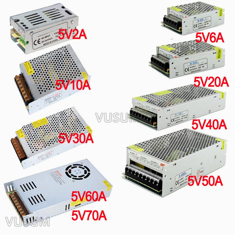 Блок питания VUSUM 5 В трансформаторы для светодиодных лент WS2812B WS2801 SK6812 2 А 6 10 20 30 40 50