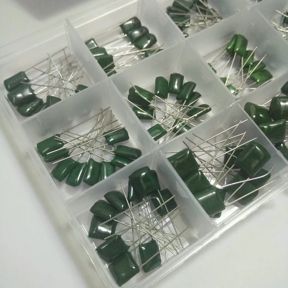 15 Values 150pcs 100V 2A331J~2A474J 330pF~470nF Mylar Film Capacitor Assorted Box | Автомобили и мотоциклы