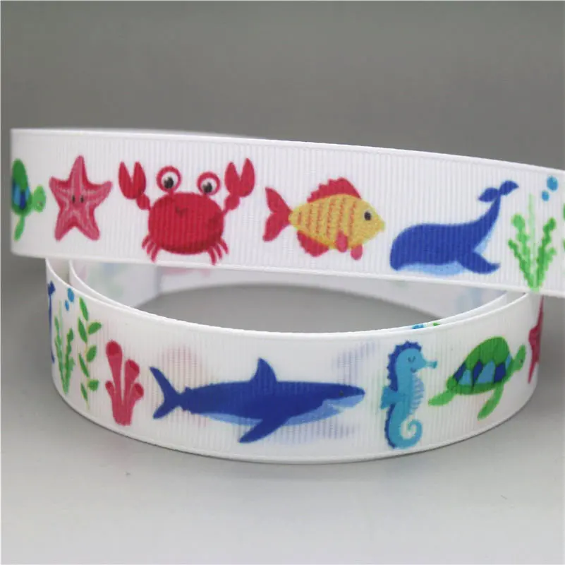 DHK 7/8 '✐ ярдов морская Акула КИТ Животные Печатные grosgrain ленточный аксессуар