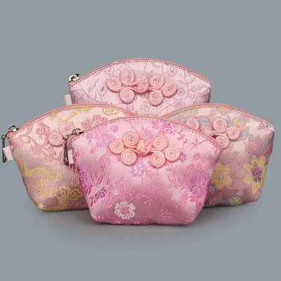 Новейшие китайские маленькие кошельки на молнии с узлом шелковые парчовые