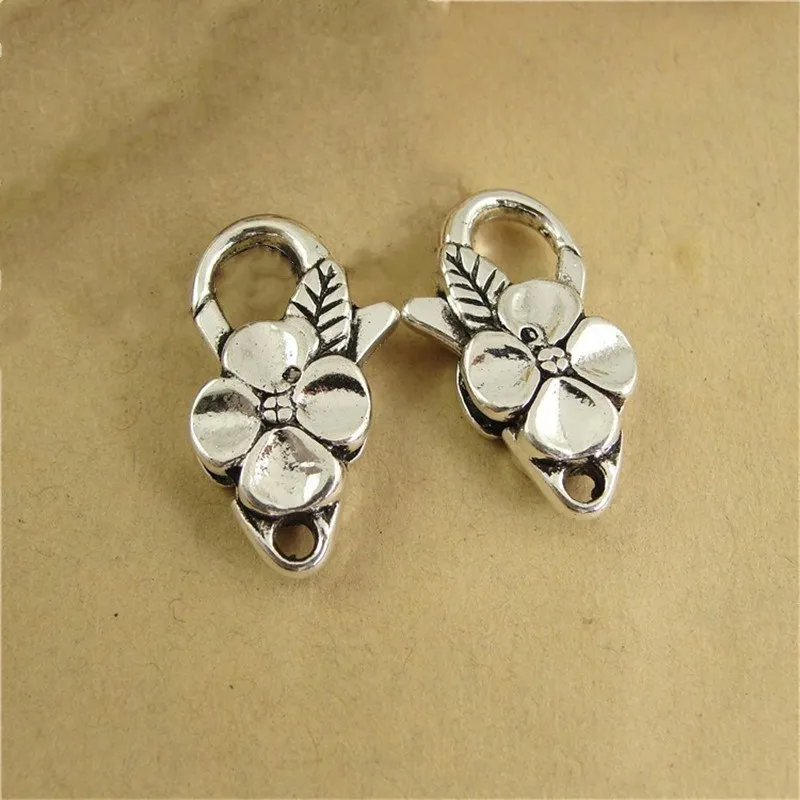 5шт 26x15мм Старинное серебро Бронзовое покрытие цветочная карабинная застежка для кольца-брелка ожерелья цепочки Ретро крючок Сделай сам.
