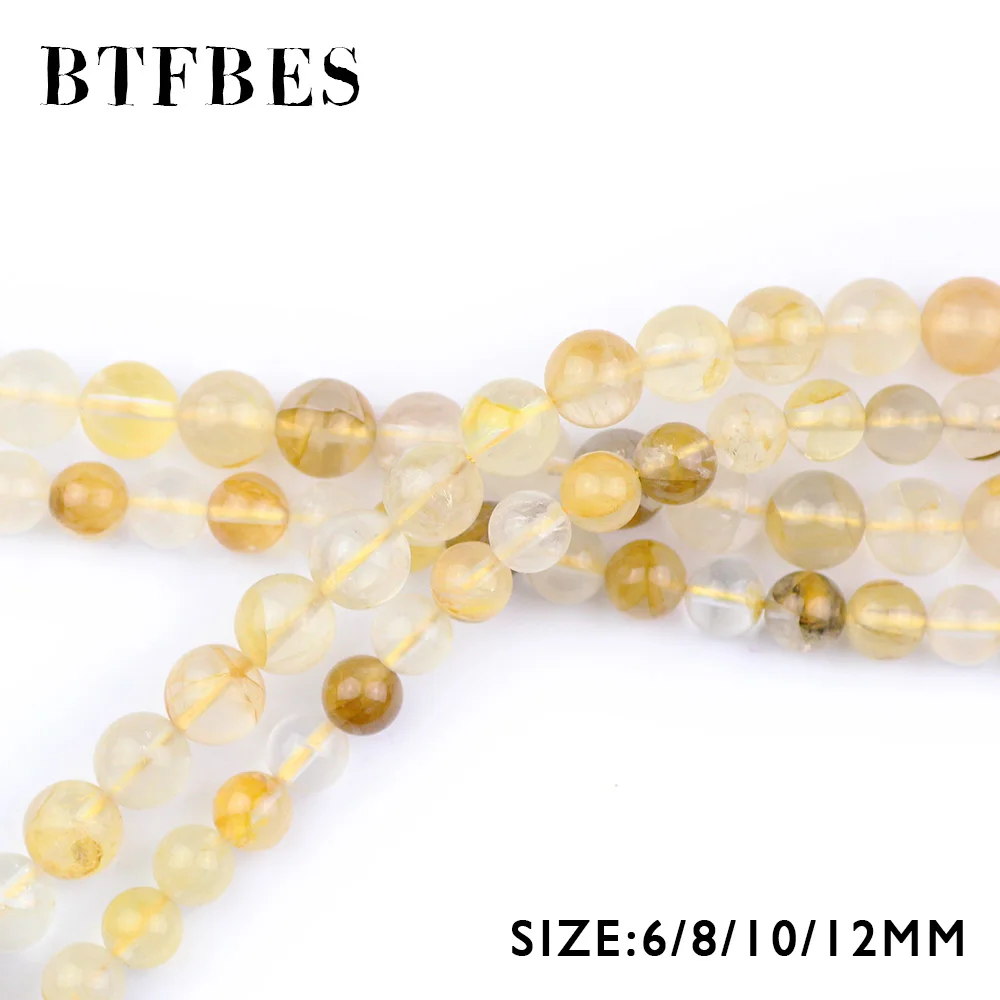BTFBES Natural Yellow Quartz Crystal Hong Kong Imports Stone 6 8 10 12MM Round Loose Bead For Jewelry Bracelet Making DIY | Украшения и