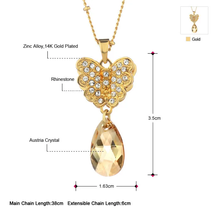 Neoglory австрийский кристалл светло-желтого золота Цвет оптовая продажа Подвески