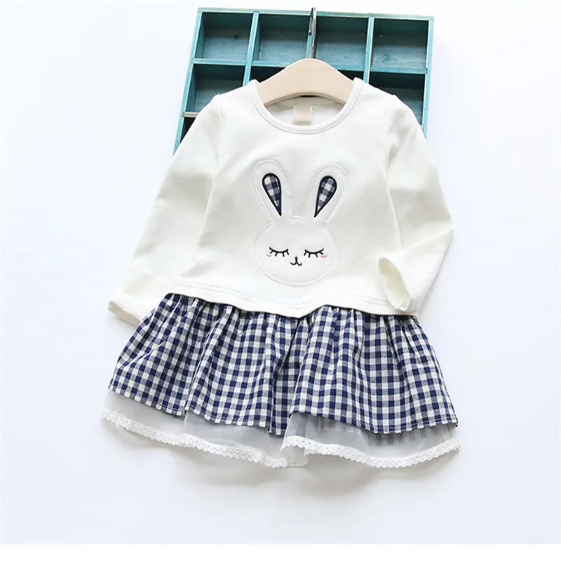High Quality Spring Baby Girl Clothes Dress Long Sleeve Cartoon Embroiderie Bunny Princess 3 Designs | Детская одежда и обувь