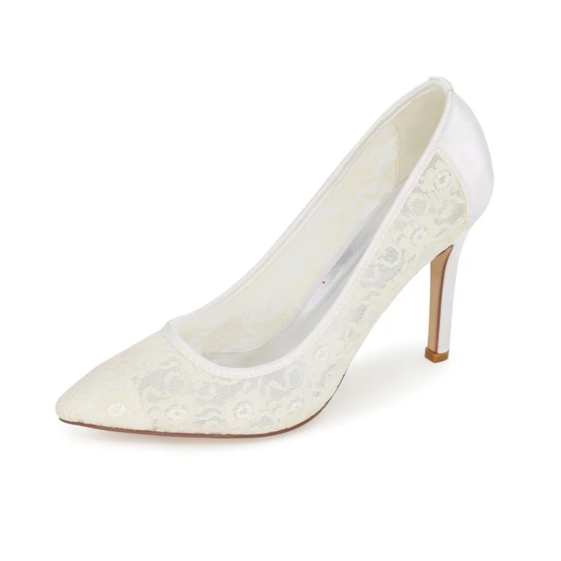 

High Heels Lace Wedding Shoes Women Pointed Toe Slip on Breathable Heeled Prom Evening Party Dress Pumps Women