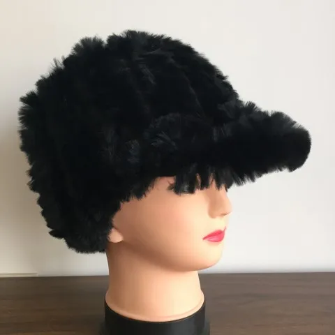 Женские шапки с козырьком из натурального меха кролика Рекс, женские зимние теплые шапки, модная Натуральная меховая заколка,, TNT404 - Цвет: black