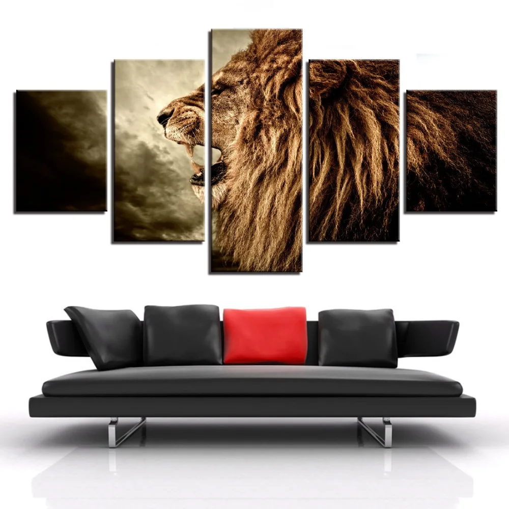 HD печать плаката рамки для гостиной стены искусства 5 шт. Воющий Лев холст картины