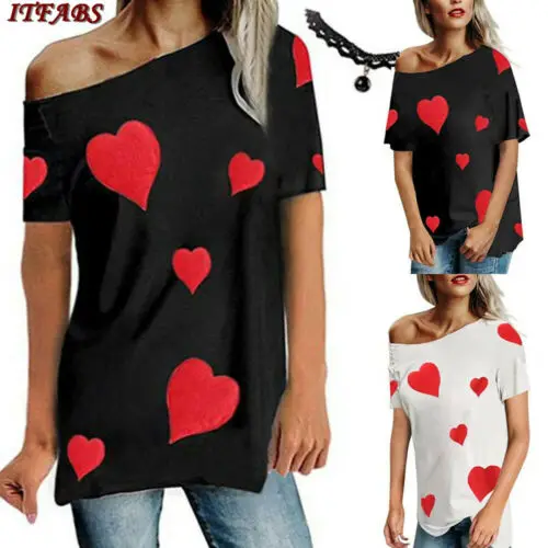 Новые модные женские свободные футболки с принтом Love на одно плечо и коротким