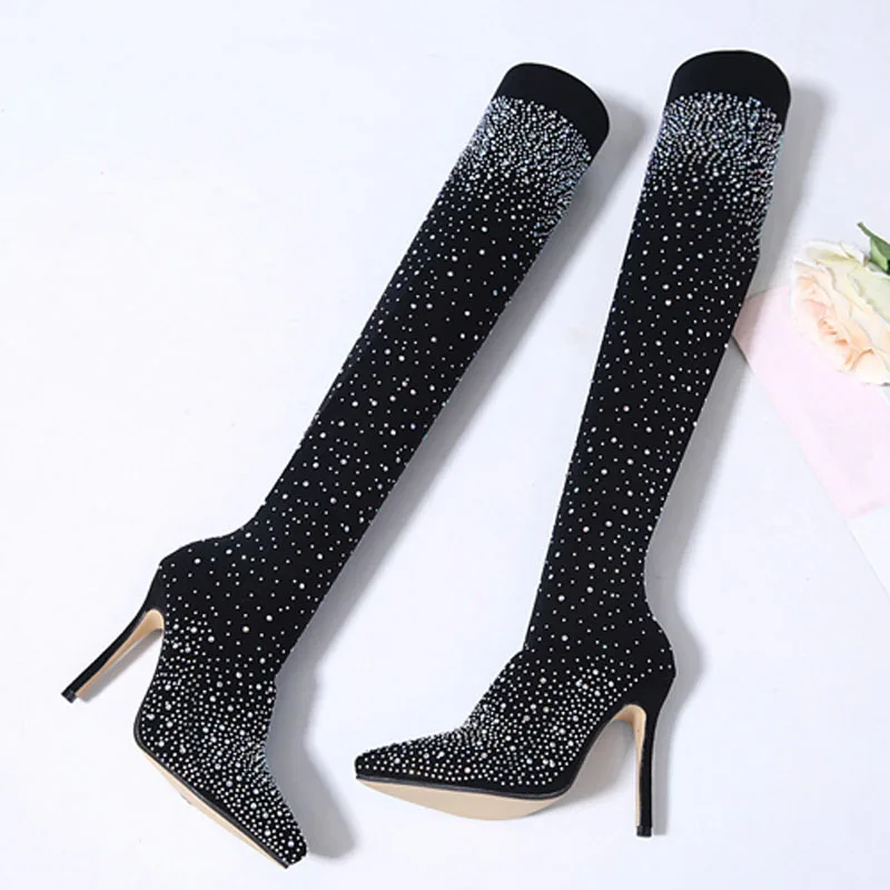 Размер 35-43 женские носки выше колена сапоги из эластичной ткани на высоком