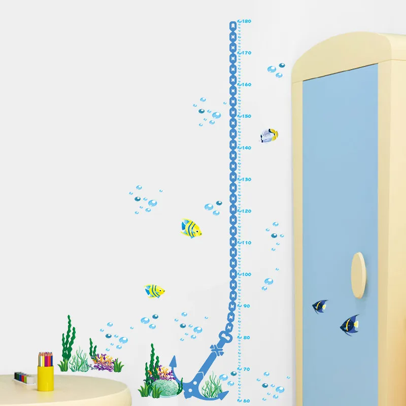 Красочные Подводные наклейки на стену с измерителем высоты|growth chart|fish wall decaladesivo de