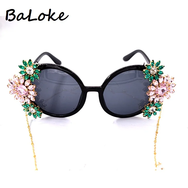 New Arrival Fashion Baroque Sunglasses Crystal Flowers Pearl Chain Decoration Summer Personalized Accessories | Аксессуары для