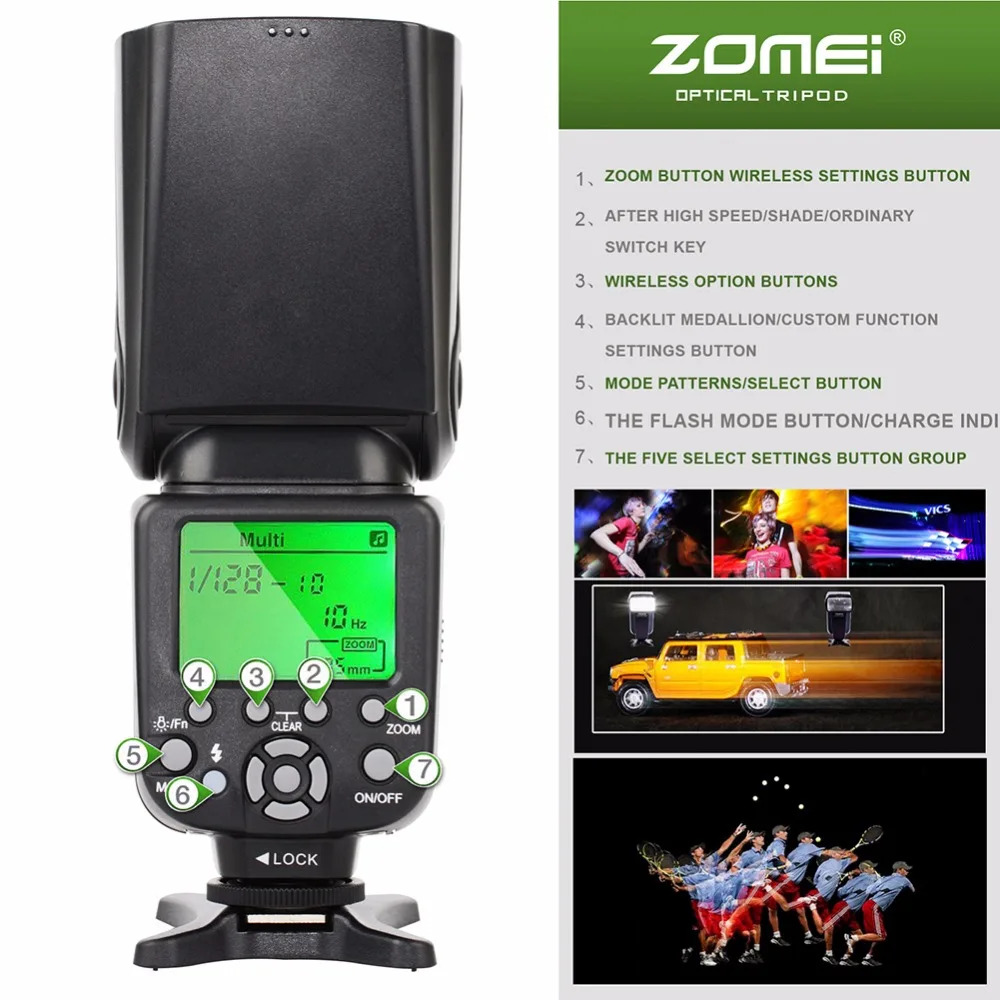 

Zomei ZM860T LCD Display High Speed TTL Speedlite Speedlight Flash for Canon 5D2 5D3 7D 700D Nikon D7500 D7300 D5300 DSLR Camera