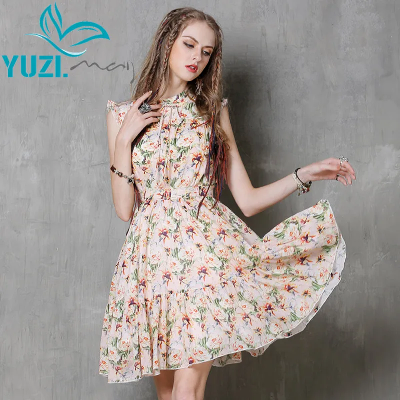 Vestidos Femininos 2017 Yuzi.may Boho новое летнее платье из хлопка и льна без рукавов с поясом